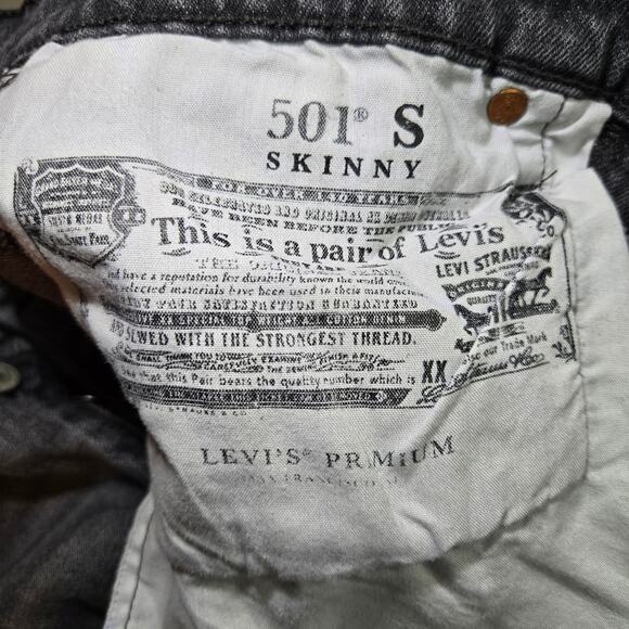 Levi's Premium 501 High Rise Button Fly Coal Black Skinny Fit Jeans Size 29 - Picture 10 of 10